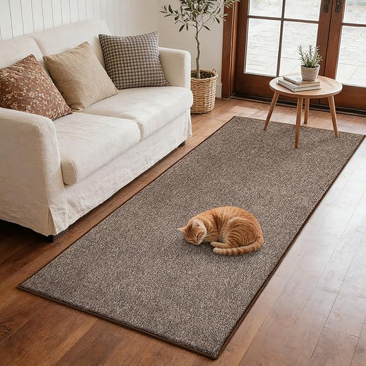 FinRèc 2x8 Washable Runner Rugs for Kitchen Hallway Bedroom, Low Pile Thin Rug Solid Color, Non-Slip Carpet Indoor for Home Decor (Brown/White)