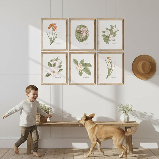 Vintage Botanical Wall Art Prints (Set of 6) - Unframed - 11x14 | Flower Wall Decor | Kitchen Wall Decor | Vintage Wall Decor | Botanical Wall Art | Aesthetic Wall Décor | Living Room Decor
