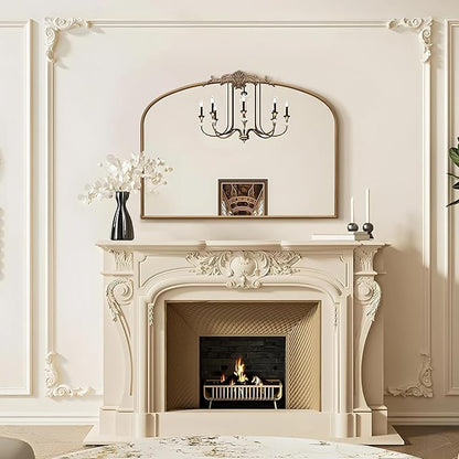 Besdomus Vintage Arched Gold Mirror: 40"x29" French Large Matt Gold Antique Wall Mounted Mirror - Baroque Traditional Ornate for Entryway/Fireplace/Bathroom/Hallway - Home Decor for Fashion-Conscious