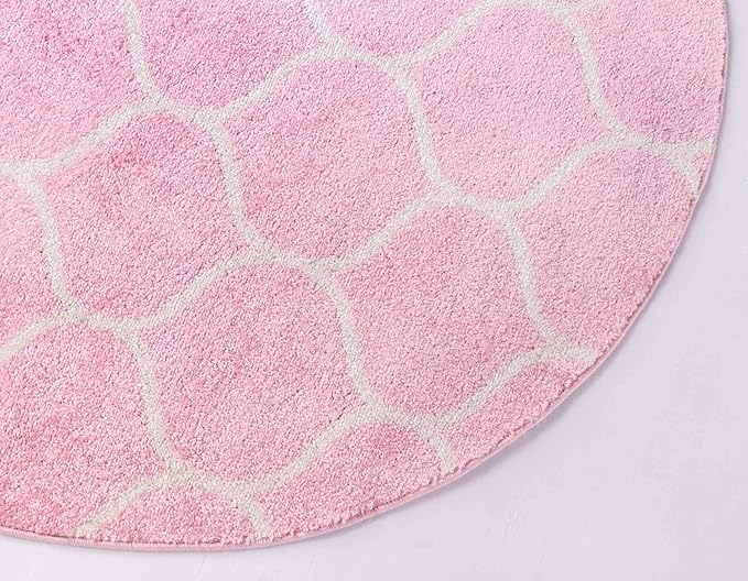 Unique Loom Trellis Frieze Collection Area Rug - Rounded (4' 1" Round, Light Pink/ Ivory)