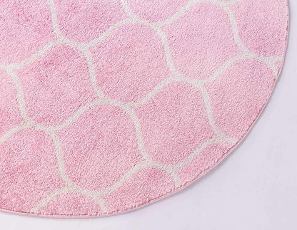 Unique Loom Trellis Frieze Collection Area Rug - Rounded (4' 1" Round, Light Pink/ Ivory)