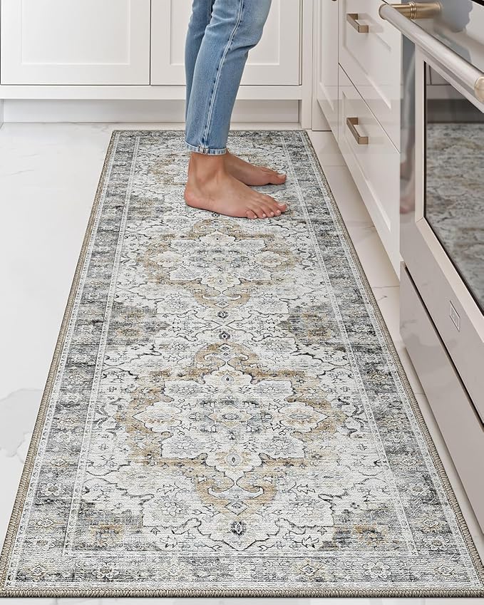 LUMI 2x6 Washable Kitchen Rug for Floor, Non Slip Runner Rugs with Rubber Backing, Low Pile Comfort Area Carpet for Standing, Living Room, Entryway, Laundry, Hallways