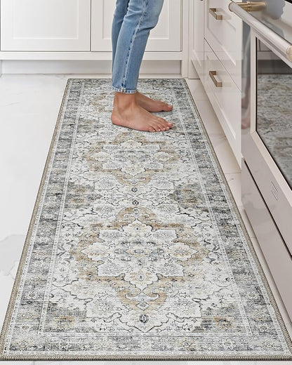 LUMI 2x6 Washable Kitchen Rug for Floor, Non Slip Runner Rugs with Rubber Backing, Low Pile Comfort Area Carpet for Standing, Living Room, Entryway, Laundry, Hallways