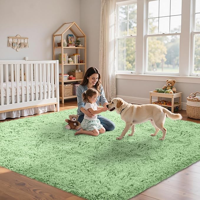 8x10 Area Rug for Living Room:Ultra Soft Fluffy Shag Light Green Rugs,Large Fuzzy Plush Indoor Non Slip Carpet Washable Rug for Bedroom Kids Nursery Office Dorm Modern Decor(Light Green 8'x10')