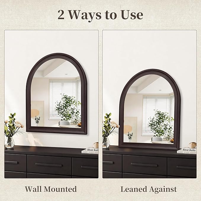 Tanmicoshomy Dark Brown Framed Arched Bathroom Mirror 30x36 Inch, Wall Mirrors with Tempered Glass for Living Room, Bedroom or Entryway