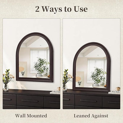 Tanmicoshomy Dark Brown Framed Arched Bathroom Mirror 30x36 Inch, Wall Mirrors with Tempered Glass for Living Room, Bedroom or Entryway