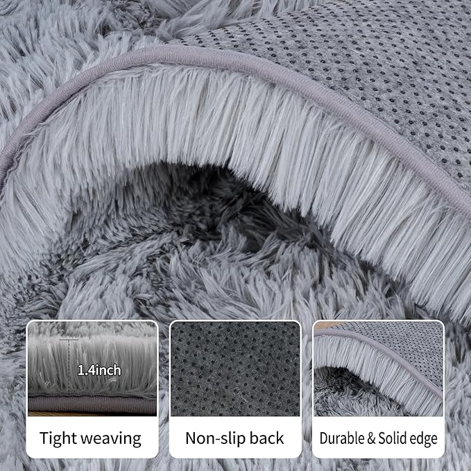 8x10 Area Rugs for Living Room Bedroom, Ultra Soft Fluffy Grey Large Rug Carpet for Bedroom, Upgrade Non-Slip Fuzzy Shag Plush Rugs for Nursery Boys Girls Kids Room Modern Indoor Home Decor