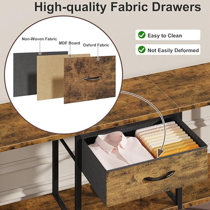 GYIIYUO LED TV Stand for 65 60 55 Inch TV, Entertainment Center with Power Outlet and Fabric Drawers, Industrial TV Console Table for Living Room Bedroom, 55" Rustic Brown