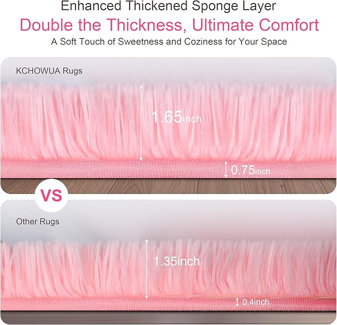 KICHOWUA Thick Area Rug 5x8 Pink Fluffy Fuzzy for Girls Bedroom, Washable Plush Pastel Big Rugs for Living Room, Modern Soft Shag Shaggy Furry Thickened Toddler Nursery Kids Dorm Room Carpet
