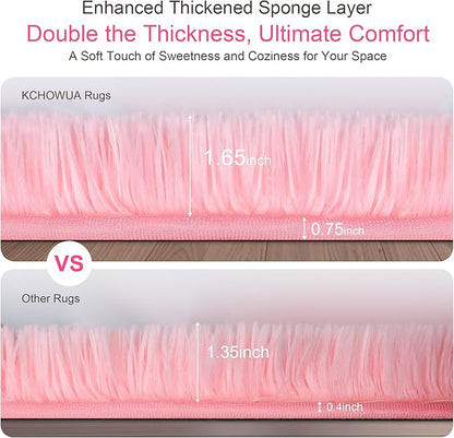 KICHOWUA Thick Area Rug 4x6 Pink Fluffy Shag – Ultra Soft Thickened Plush Washable Carpet, Non-Slip Fuzzy Shaggy Rug for Girls Bedroom, Kids’ Room, Nursery, Baby, Dorm, Living Room Cozy Décor