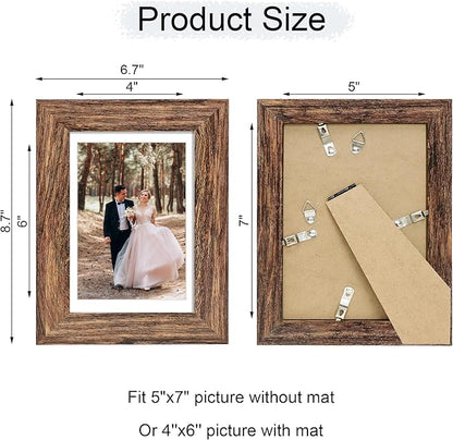 iRahmen 5x7 Picture Frame Set of 2 with High Definition Glass, Wood Photo Frame Display Pictures 4x6 with Mat or 5 x 7 without Mat for Table top and Wall Mounting