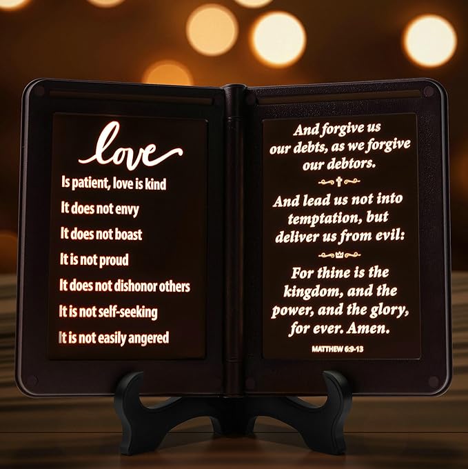 mamre Bible Verses Lamp, Scripture Display Night Light - Thy Word is a lamp Unto My feet, and a Light Unto My Path. - 1 Corinthians 13 The Love Chapter, Spiritual Gifts, Bedside Lamp