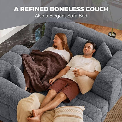 107" Boneless Couch with L - Shaped Chaise, Modern Chenille Modular Sectional Sofa with Tufted Design, Comfy Upholstered Sofa, No - Assembly Sectional Couch, Dark Grey