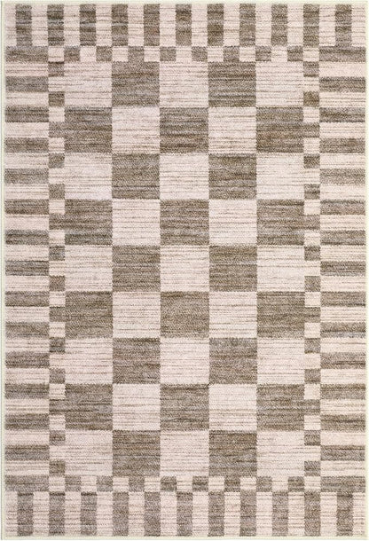 GarveeHome Brown Checkered Rug 2x4 Washable Rug Non-Slip for Entryway, Soft Low-Pile Small Area Rugs,Beige Neutral Modern Geometric Rugs for Kitchen