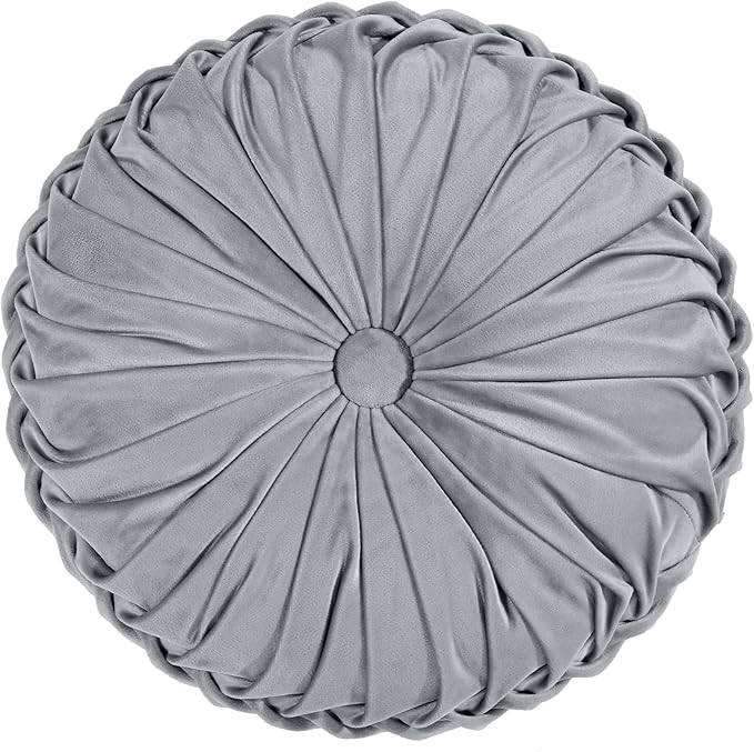 Lush Decor Round Pleated Soft Velvet Decorative Throw Pillow, 1 Count, 15" Diameter, Taupe - Neutral Plush Round Pillow, Seat Cushion, Decorative Pillows For Bed, Couch, Or Chair