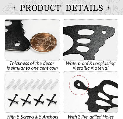 PoYang 4 Pieces Metal Butterfly Wall Decor - Butterflies Metal Wall Art for Living Room Dining Room Bedroom Bathroom Kitchen | Black | Lightweight | Cute and Modern | Easy to Install