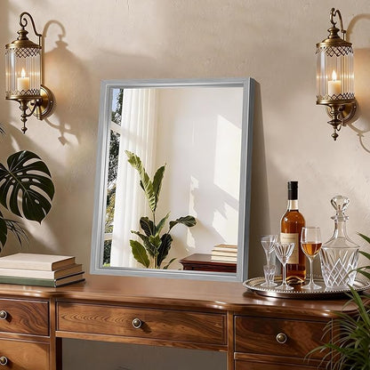 CIRCUMI 18"x24" Silver Mirror with Chunky Box Metal Frame, Brushed Finish Rectangular Bathroom Mirrors for Over Sink, Living Room, Entryway, Tempered Glass Mirror for Wall, Vertical or Horizontal