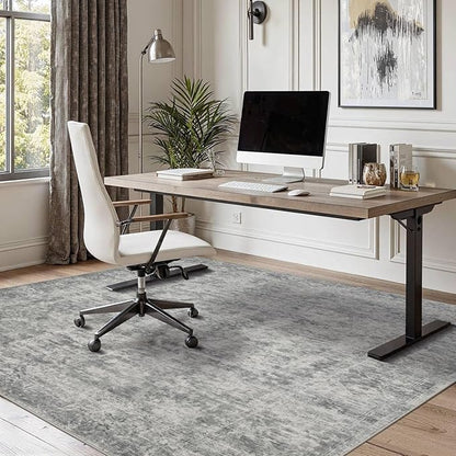 Rugxara 4x6 Area Rugs for Living Room Bedroom, Large Washable Rug, Grey Vintage Abstract Boho Rug, Non Slip & Low Pile Wool Carpet for Indoor Dining Room, Farmhouse, Kids Room and Office(Grey 4x6ft)