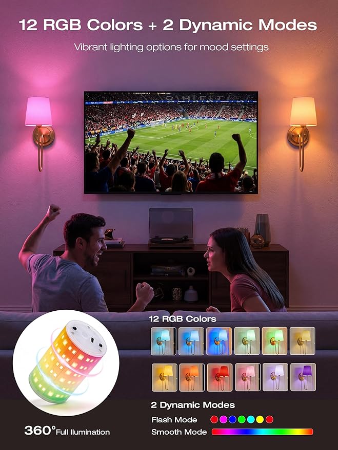 CLOUDY BAY 10000mAh Battery Operated Wall Sconces,Up to 100 Hours with Rechargeable RGB Dimmable Magnetic Bulb,Cordless Wall Lighting Fixtures with Remote for Bedroom,Soft Gold,2 Pack-15.4in