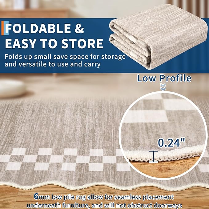 GarveeHome Modern Border Area Rug Scalloped Washable Rug for Living Room Bedroom