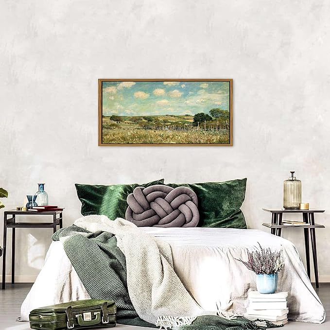 Farmhouse Framed Wall Art Country Barn Painting for Living Room Abstract Landscape Canvas Prints Vintage Nature Scenery Picture Rustic Classical Meadow Poster Artwork Bedroom Home Decorations 20x40