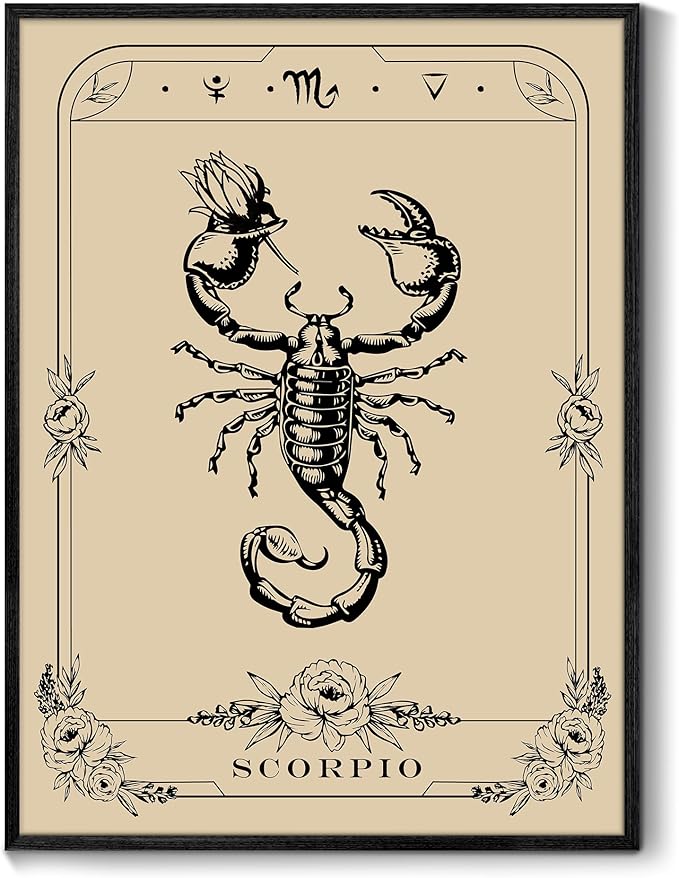 SERIMINO Witchy Framed Wall Art, Scorpio Tarot Canvas Prints Paintings, Horoscope Dark Academia Home Decor Aesthetic, 12X16inch Gothic Wall Decor for Room
