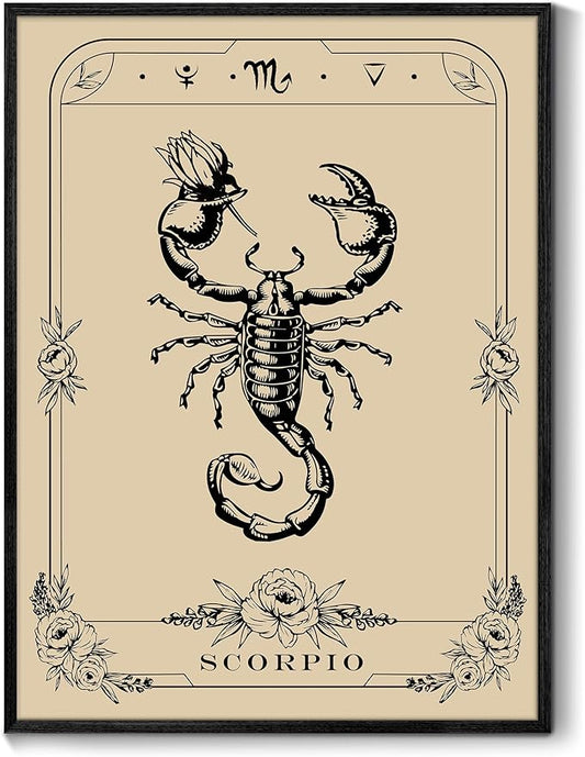 SERIMINO Witchy Framed Wall Art, Scorpio Tarot Canvas Prints Paintings, Horoscope Dark Academia Home Decor Aesthetic, 12X16inch Gothic Wall Decor for Room