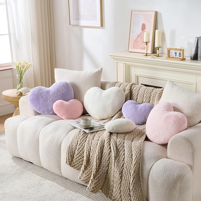 2PCS Throw Pillows Heart Pillow Home Decor Decorative Couch Pillows Bed Pillows Outdoor Pillows Valentine Gifts,White 13"*19"