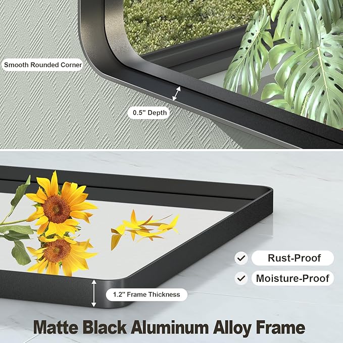 24x36 Inch Black Metal Framed Mirror for Bathroom, Matte Black Vanity Mirror, Rounded Rectangle Bathroom Mirror, Anti-Rust, Shatterproof (Horizontal/Vertical)