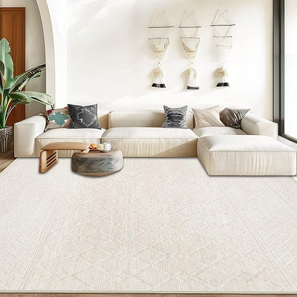 Area Rug Living Room Rugs 8x10 - Large Soft Boho Geometric Rug, Non-Slip Foldable Washable Rugs Non Shedding Morden Indoor Floor Carpet for Living Bedroom Office Dining Room(Modern Beige,8'x10')