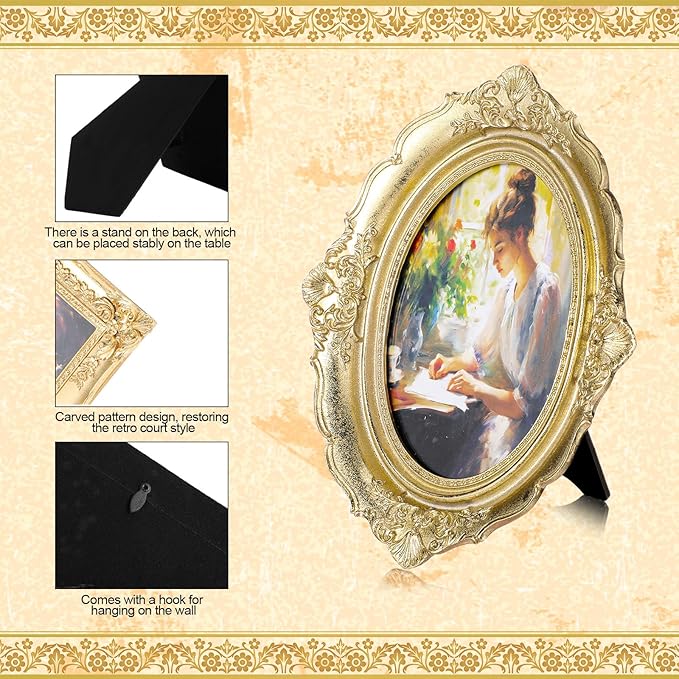 Geetery 4 Pcs Vintage Picture Frames Set, Gold Ornate Baroque Frames for Gallery Wall, Antique Victorian Decorative Photo Frame for Tabletop or Wall Display, Shabby Cottagecore Home Decor