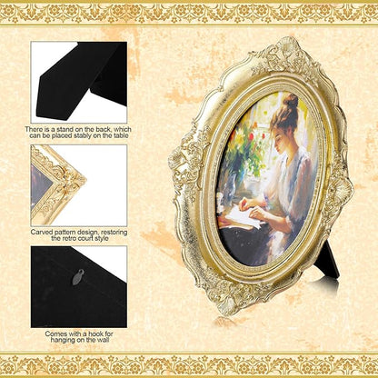 Geetery 4 Pcs Vintage Picture Frames Set, Gold Ornate Baroque Frames for Gallery Wall, Antique Victorian Decorative Photo Frame for Tabletop or Wall Display, Shabby Cottagecore Home Decor