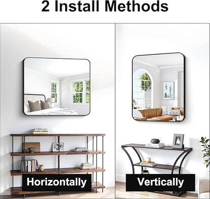 BONEWEI 30x36 inch Bathroom Mirror 2-Pack,Black Rectangle Mirror,Wall Mounted Bathroom Frame Vanity Mirror with Round Corner for Bedroom Living Room, Entryway Hangs Horizontal or Vertical