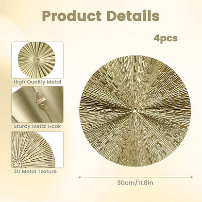 IANFAN 4 Pcs 12 Inch Metal Wall Art Decor Gold Sunburst Hanging Artwork Decor Modern Metal Wall Art Decorations for Home Living Room Bedroom Office Gift