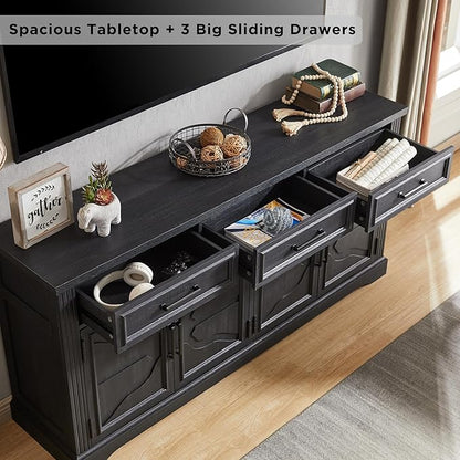 JXQTLINGMU TV Stand for TVs Up to 75", 66" Wide Entertainment Center with 4 Door & 3 Drawers, Media Console Table for Living Room, Black