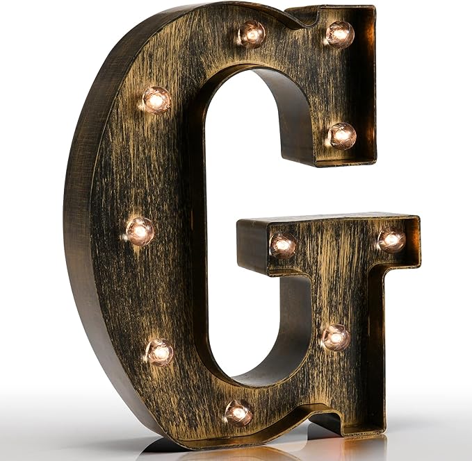 Pooqla Vintage Light Up Marquee Letters with Lights – Illuminated Industrial Style Lighted Alphabet Letter Signs - Coffee Bar Apartment Bedroom Wall Home Initials Decor A-Z