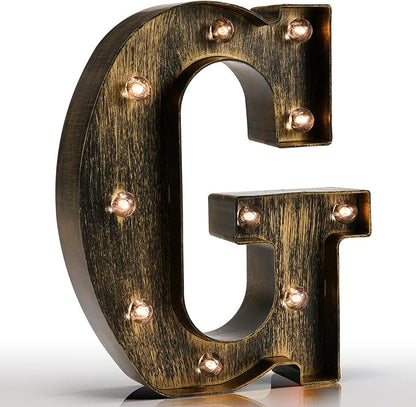 Pooqla Vintage Light Up Marquee Letters with Lights – Illuminated Industrial Style Lighted Alphabet Letter Signs - Coffee Bar Apartment Bedroom Wall Home Initials Decor A-Z