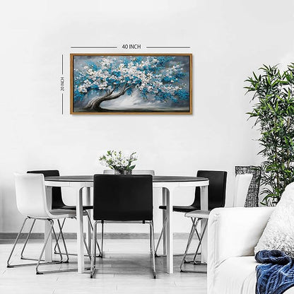 Blue Tree of Life Wall Art Framed Bedroom Decor Abstract White Daisy Flower Picture for Living Room Colorful Botanical Canvas Print Nature Floral Painting Modern Artwork Bathroom Home Decoration 20x40