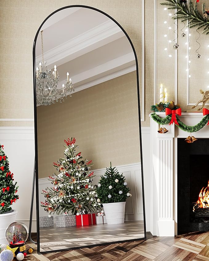 Full Length Mirror, Arched Floor Mirror Freestanding, Floor Standing Full Body Mirror with Stand for Bedroom, Hanging Mounted for Living Room Cloakroom
