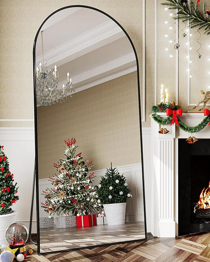 Full Length Mirror, Arched Floor Mirror Freestanding, Floor Standing Full Body Mirror with Stand for Bedroom, Hanging Mounted for Living Room Cloakroom