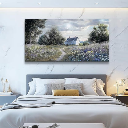 KELIYUAN Large Wall Decor Canvas Painting Wall Art For Bedroom Living Room Decoration Retro Pastoral Flower Sea Landscape Painting Art Print Picture Room For Farmhouse Room Home Decor 30x60 In