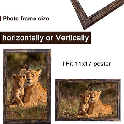 11x17 Picture frame set of 3,Woode frames Brown Wall Mounting Horizontally or Vertically, 11 by 17 Wall Gallery Poster Photo Frame with Shatter Resistant Plexiglass,best gift