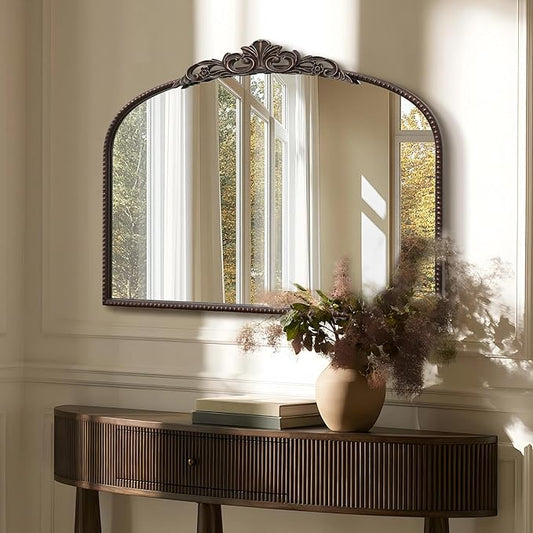 Micasso Vintage Wall Bronze Mirror: 32"x24" French Baroque Antique Mirror - Traditional Ornate Decorative Arched for Wall/Bathroom/Entryway/Fireplace/Hallway - Home Decor for Living Room