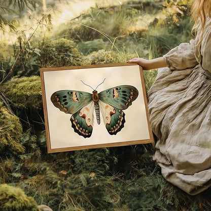 Framed Vintage Butterfly Canvas Wall Art, Moody Insect Wall Decor Paintings, Cottagecore Moth Artwork Pictures Prints Antique Home Decor for Living Room Bedroom Bathroom 16x24 inch