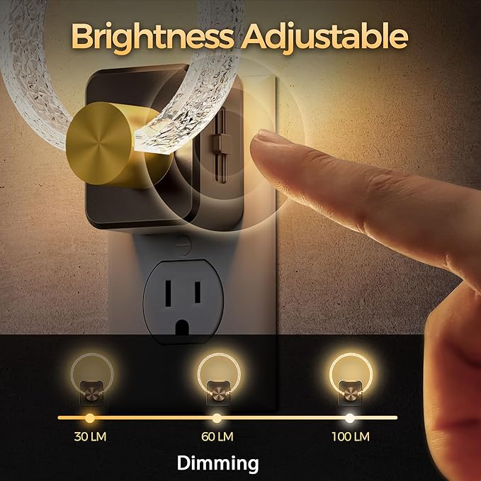 DORESshop LED Night Lights Plug Into Wall，Acrylic Decorative Night Light with Dusk-to-Dawn Sensor, Dimmable Nightlights, Adjustable Brightness for Bathroom, Hallway, Bedroom,Kids Room,Soft White