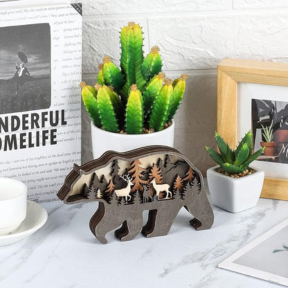 Laozai Wooden Forest Animals Bear Decor Cabin Rustic Decor Wall Decorations Mountain decor for Bedroom Living Room Table Decorative