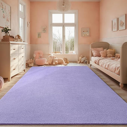 Purple Rugs for Bedroom Living Room, 5x7 ft Lavender Area Rug, Washable Memory Foam Indoor Carpet, Modern Aesthetic Minimalist Non-Slip Carpets for Boys Girls Adults Home Decor