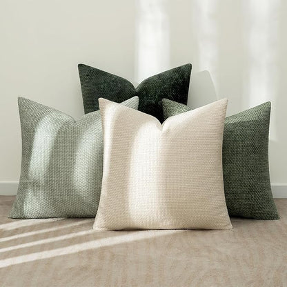 MIULEE Pack of 4 Couch Throw Pillow Covers 22x22 Inch Neutral Green Soft Decorative Chenille Pillow Covers Farmhouse Accent Cushion Covers for Boho Spring Home Decor Sofa Bedroom Living Room