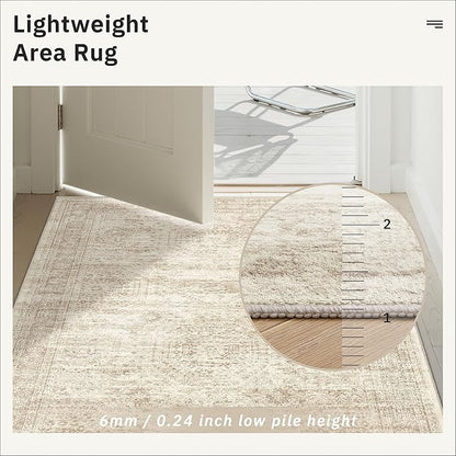 Soalmost Runner Rug 2'6" x 12' Washable Non-Slip Runner Rugs for Kitchen Bathroom Laundry Room Vintage Ultra Thin Runners for Hallway Entryway Beige