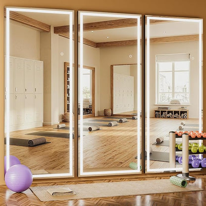 83" x 36" Full Length Mirror with Lights, Large LED Lighted Floor Standing Body Mirror, Dimmable & 3 Color Lighting for Bedroom, Cloakroom, Dressing Room, Tempered Glass, Black Frame